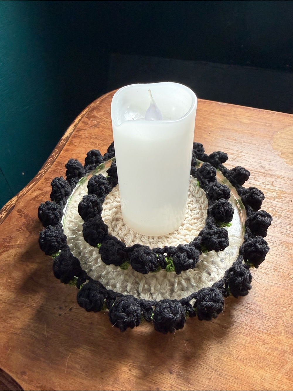Handmade Crochet Coaster Set with Black Rose Edge